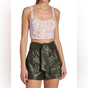 Jonathan Simkhai Tilly Cropped Floral Crisscross Top in White Yellow Size Small.